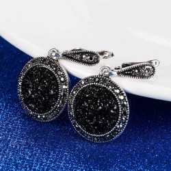 Vintage Ear Drop Earring Black Crystal Round Geometric Dangle Ethnic Jewelry for Women