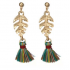 Vintage Ear Drop Earring Gold Leaf Fabric Colorful Tassels Charm Earrings Ethnic Jewelry for Women