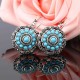 Vintage Ear Drop Earring Hollow Blue Flower Plant Ear Hoop Ethnic Jewelry for Women