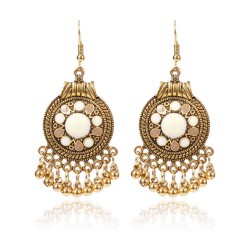 Vintage Ear Drop Earring Round Geometric Beads Tassels Dangle Earrings Ethnic Jewelry for Women