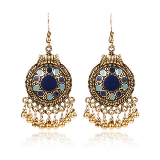 Vintage Ear Drop Earring Round Geometric Beads Tassels Dangle Earrings Ethnic Jewelry for Women