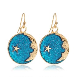 Vintage Ear Drop Earrings Round Blue Sky Moon Star Pattern Earring Ethnic Jewelry for Women