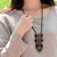 Vintage Ethnic Jewelry Necklace Wood Crystal Sweater Women Necklace