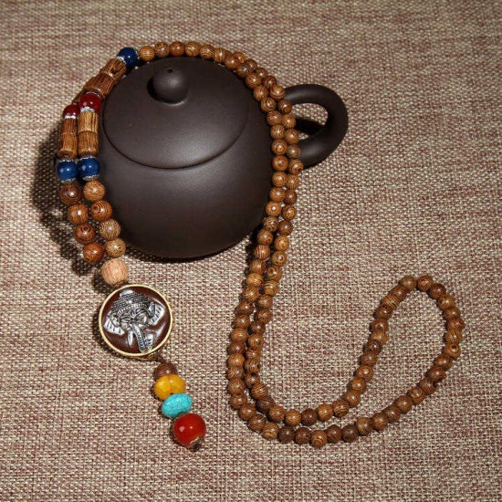 Vintage Ethnic Wood Beads Necklaces Cotton Accessories Nepal Agate Pendant for Men Women