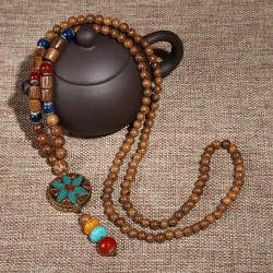 Vintage Ethnic Wood Beads Necklaces Cotton Accessories Nepal Agate Pendant for Men Women