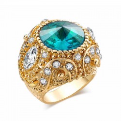 Vintage Finger Ring Round Gemstone Zircon Gold Geometric Rings Ethnic Jewelry for Men