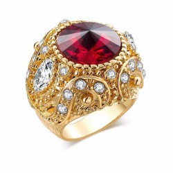 Vintage Finger Ring Round Gemstone Zircon Gold Geometric Rings Ethnic Jewelry for Men