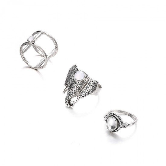 Vintage Finger Ring Set Gemstone Cute Elephant Silver Knuckle Rings Ethnis Jewelry for Women