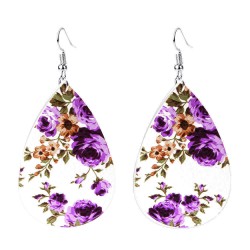 Vintage Flower Ear Drop Earrings PU Leather Water Drop Earring For Women