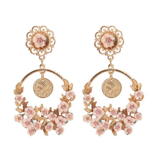 Vintage Flower Exaggerated Ear Drop Women Earrings