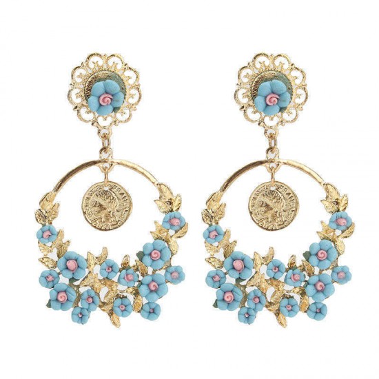 Vintage Flower Exaggerated Ear Drop Women Earrings