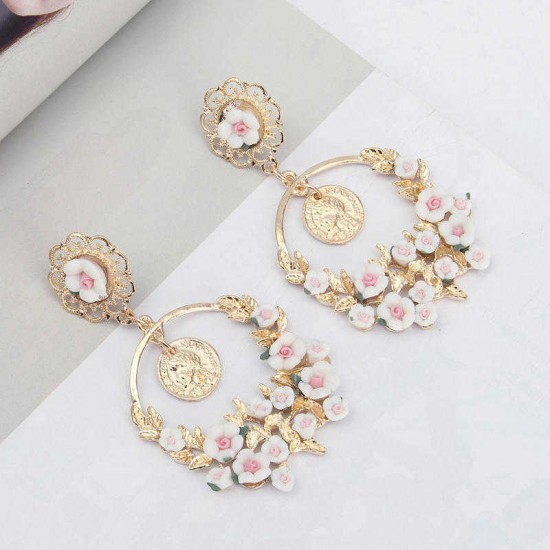 Vintage Flower Exaggerated Ear Drop Women Earrings