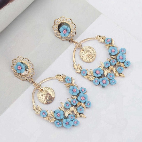 Vintage Flower Exaggerated Ear Drop Women Earrings