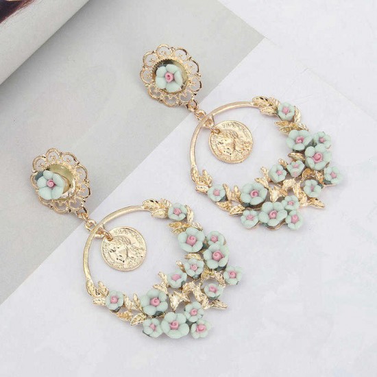 Vintage Flower Exaggerated Ear Drop Women Earrings