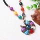 Vintage Flower Grape Long Charm Necklace Beeswax Rhinestone Beaded Sweater Chain