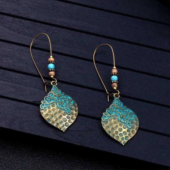 Vintage Flower Leaf Charming Pendant Drop Earring Boho Dangle Earrings for Women