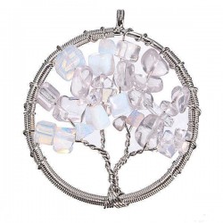 Vintage Gem Gravel Stone Tree Of Life Round Necklace Pendant