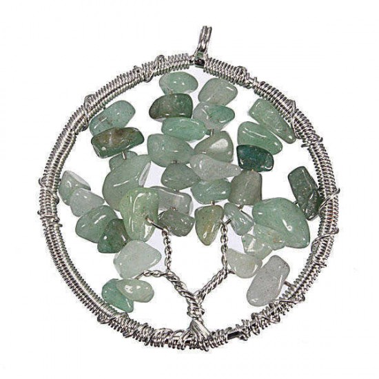 Vintage Gem Gravel Stone Tree Of Life Round Necklace Pendant