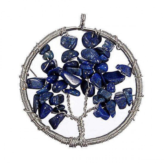 Vintage Gem Gravel Stone Tree Of Life Round Necklace Pendant