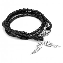 Vintage Handmade Angel Wings Bangle Braided Leather Bracelet Unisex