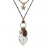 Vintage Hollow Leaf Pendant Women's Necklace Wood Star Charm Wax Rope Long Necklace for Women