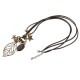 Vintage Hollow Leaf Pendant Women's Necklace Wood Star Charm Wax Rope Long Necklace for Women