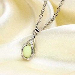 Vintage Hollow Luminous Bead Pendant Silver Plated Chain Necklace