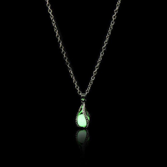 Vintage Hollow Luminous Bead Pendant Silver Plated Chain Necklace