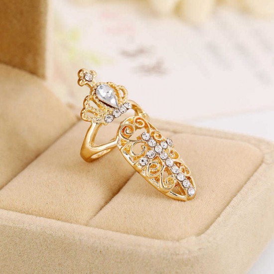 Vintage Hollow Shiny Crown Rhinestone Cross Diamond Nail Rings