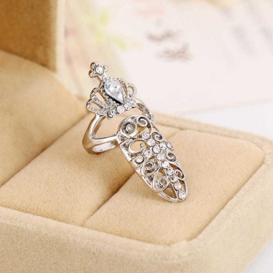 Vintage Hollow Shiny Crown Rhinestone Cross Diamond Nail Rings