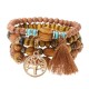 Vintage Hollow Tree of Life Elastic Beaded Bracelets Multilayer Tassels Charm Bracelets for Women