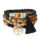 Vintage Hollow Tree of Life Elastic Beaded Bracelets Multilayer Tassels Charm Bracelets for Women