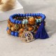 Vintage Hollow Tree of Life Elastic Beaded Bracelets Multilayer Tassels Charm Bracelets for Women