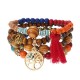 Vintage Hollow Tree of Life Elastic Beaded Bracelets Multilayer Tassels Charm Bracelets for Women