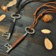 Vintage Key Shape Leather Necklace Punk Rock Long Handmade Statement Necklace for Women for Men