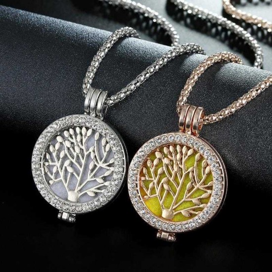 Vintage Life Tree Fragrance Necklace Zinc Alloy Aromatherapy Box Necklace For Women