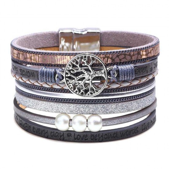 Vintage Life Tree Multilayer Leather Bracelet Alloy Woven Lady Bracelet