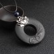 Vintage Lotus Ebony Wood Necklace Hallow Round Shape Necklace Long-Style Sweater Necklace For Women