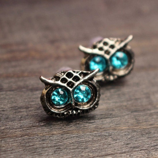 Vintage Lovely Rhinestone Eyes Owl Ear Stud Earrings For Women