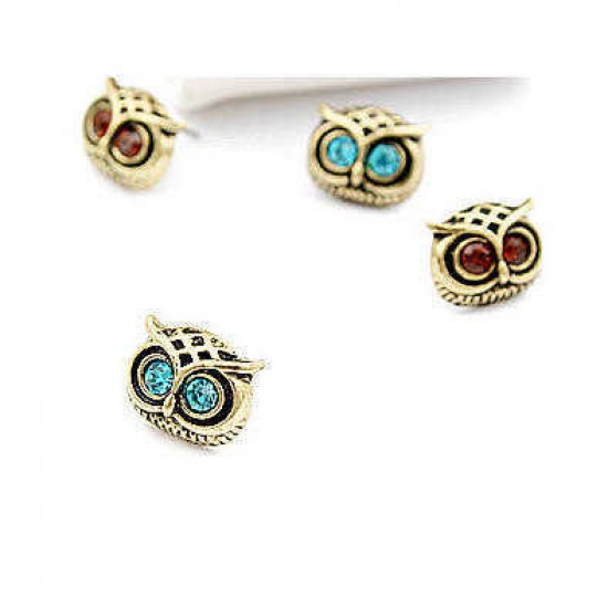 Vintage Lovely Rhinestone Eyes Owl Ear Stud Earrings For Women