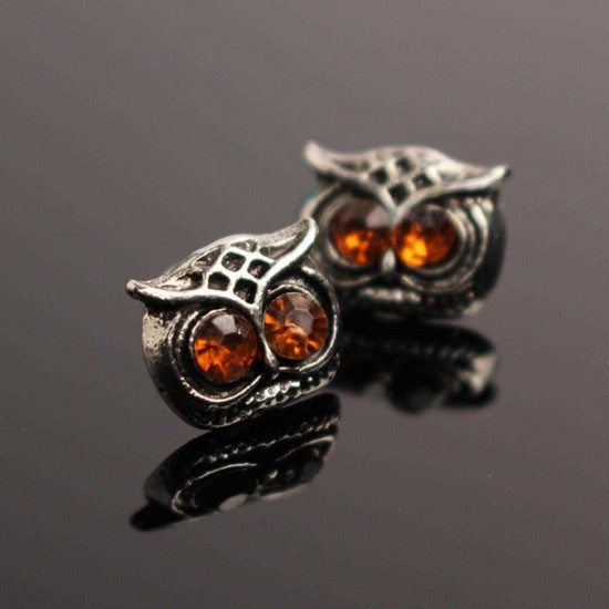 Vintage Lovely Rhinestone Eyes Owl Ear Stud Earrings For Women