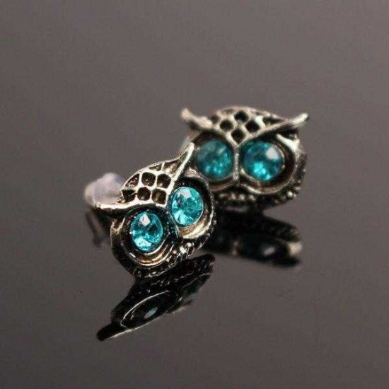 Vintage Lovely Rhinestone Eyes Owl Ear Stud Earrings For Women