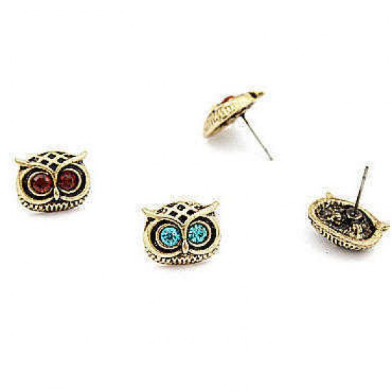 Vintage Lovely Rhinestone Eyes Owl Ear Stud Earrings For Women