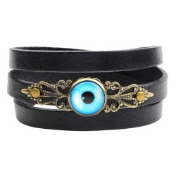 Vintage Men Women Genuine Leather 3 Layers Bracelet Jewelry Eye Adjustable Wristband