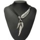 Vintage Multilayer Black Rope Feather Pendant Necklace For Women