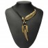 Vintage Multilayer Black Rope Feather Pendant Necklace For Women