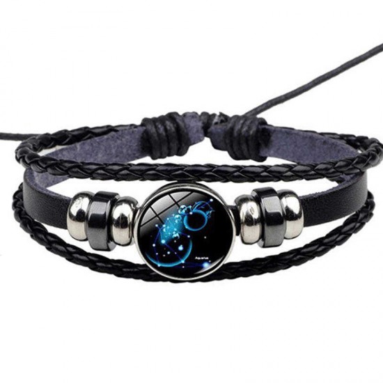 Vintage Multilayer Bracelet Leather Handmade Gallstone Twelve Constellation Ethnic Jewelry for Women