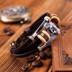 Vintage Multilayer Bracelet Leather Handmade Gun Round Irregular Beads Ethnic Jewelry for Women