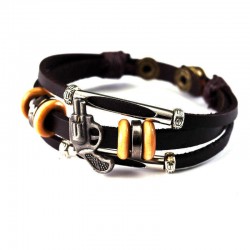 Vintage Multilayer Bracelet Leather Handmade Gun Round Irregular Beads Ethnic Jewelry for Women