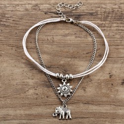 Vintage Multilayer Elephant Sun Charm Anklet Bohemian Ankle Bracelets Ankle Rings Beach Jewelry